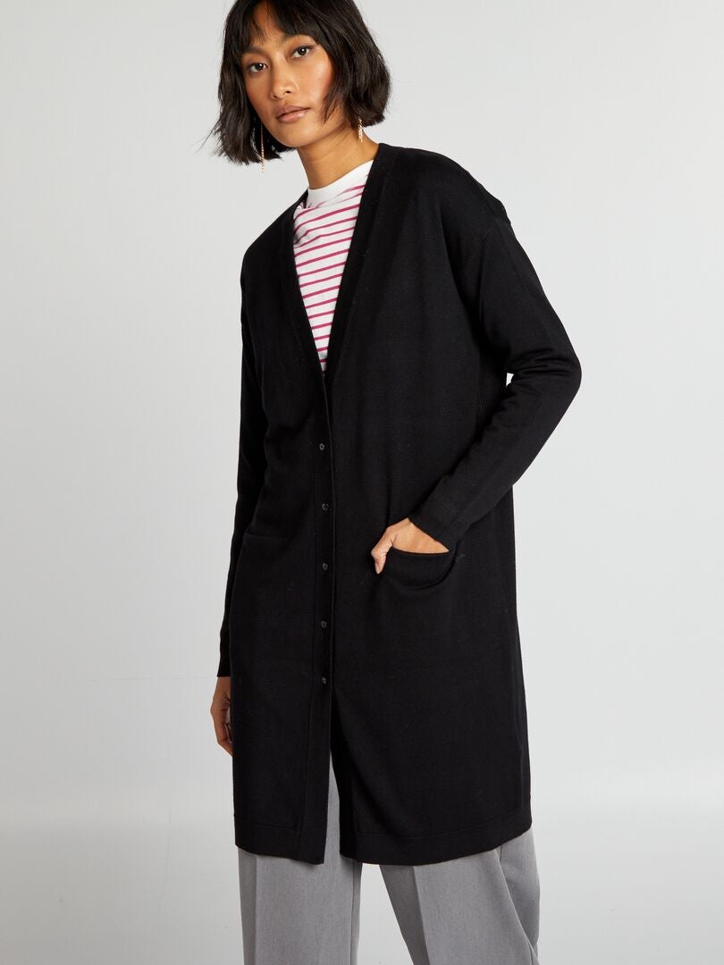 Lange cardigan met knopen - ZWART