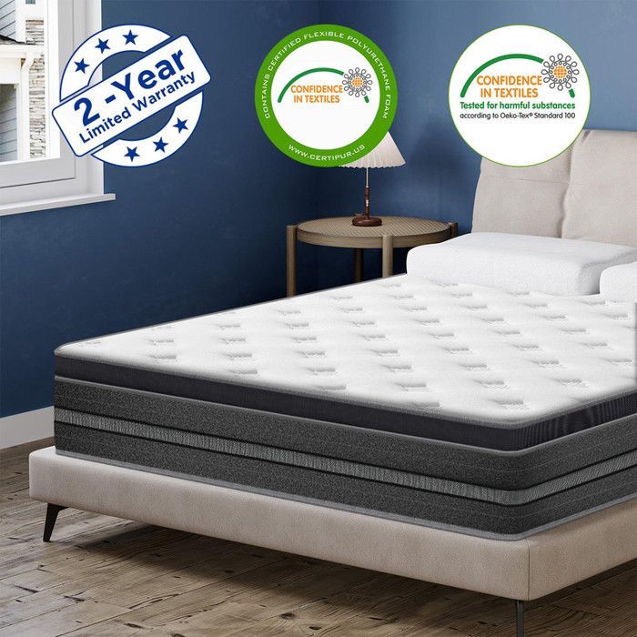 Colchón de 140x200 cm - 30 cm de grosor - Tejido súper elástico - Se entrega enrollado - Algodón de fibra aeróbica - 8 zonas de confort
