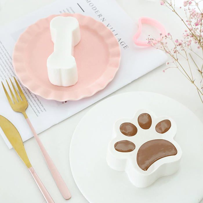 Lot de 2 moules en silicone pour chiot, chat, chien, empreintes de pattes, chocolat, friandises pour chien, glaces au congélateur