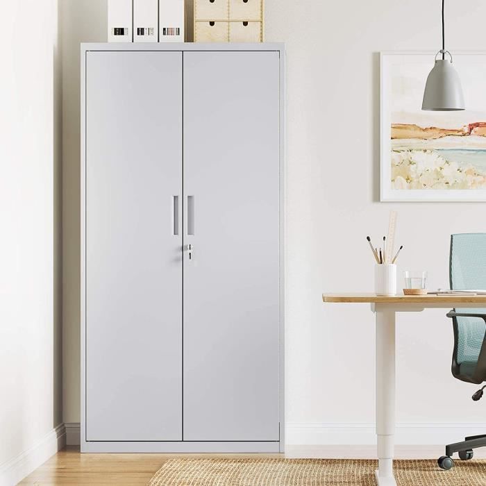 Armario de almacenamiento de acero - SONGMICS - Doble puerta - 5 estantes - Gris