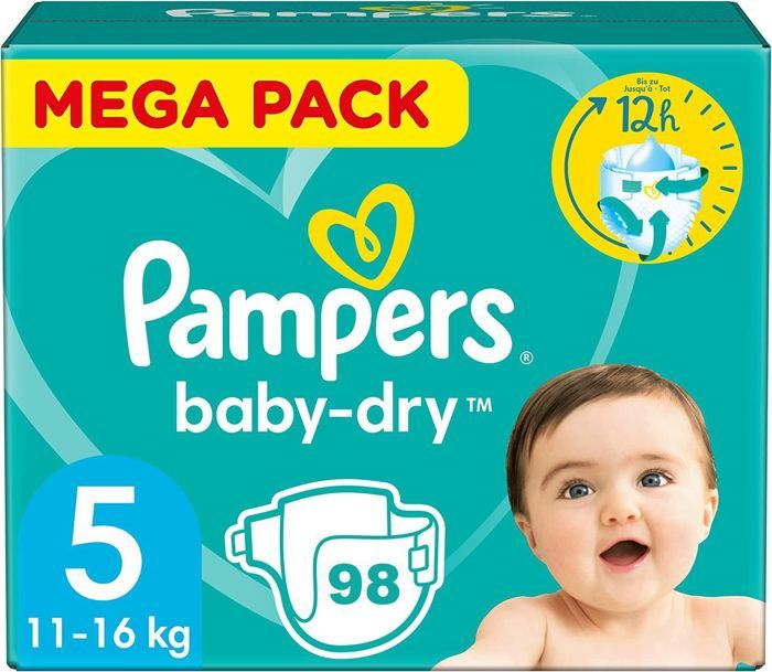 PAMPERS BABY-DRY TALLA 5, 98 PAÑALES (11-16 KG)