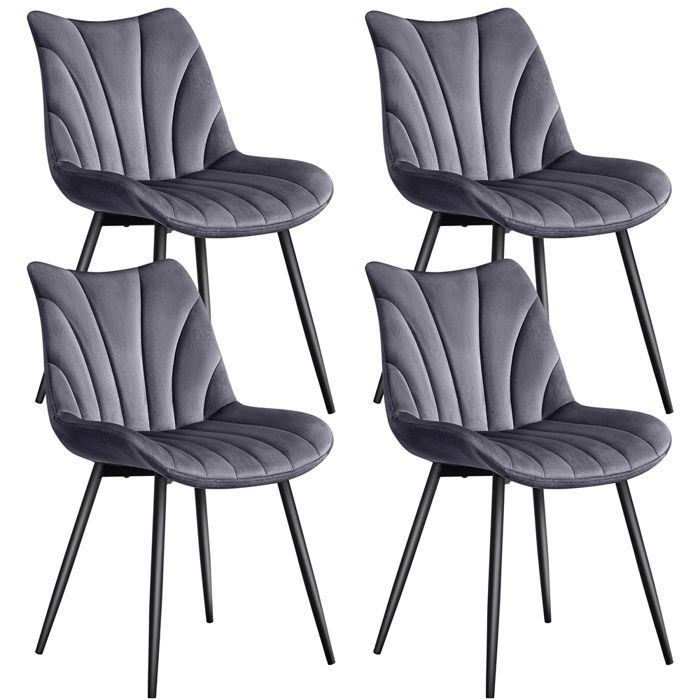 Yaheetech Lot de 4 Chaises de Salle à Manger avec Dossier Chaise de Cuisine Rétro Assise en Velours et Pieds en Métal Gris Foncé