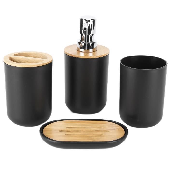 Juego de accesorios de baño - SALUTUYA - 4 piezas - Bambú - Impermeable - Negro