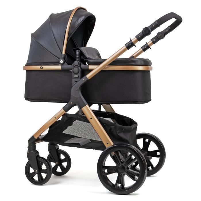 Carrinho de Bebê Pixini Arizona 3 em 1 - Até 22 kg - Carrinho, Alcofa, Cadeirinha para Auto, Bolsa e Diversos Acessórios - Preto/Dourado