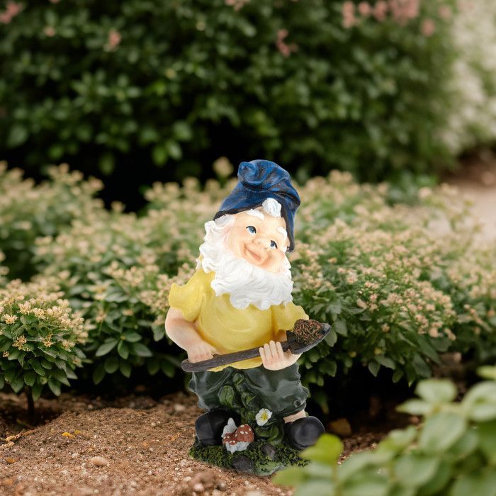 Relaxdays Nain de jardin avec pelle, résiste aux intempéries, HxLxP : 32x17x15 cm, figurine, lutin déco, multicolore
