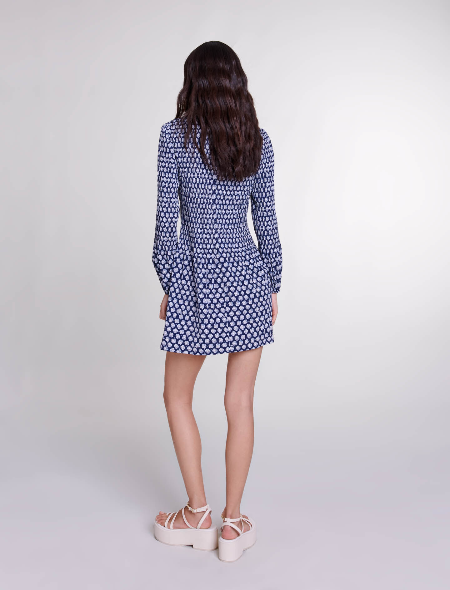 Rochie scurtă cu imprimeu floral - Clover bleumarin/ecru