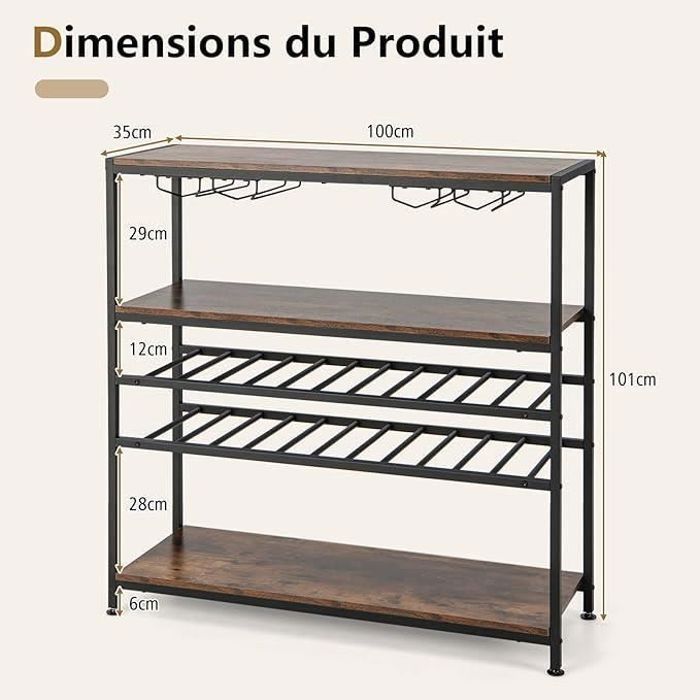 Botellero GOPLUS de 5 niveles con capacidad para 22 botellas, 4 soportes para copas y 3 estantes de almacenamiento, ideal para cocina, despensa, bodega o bar.