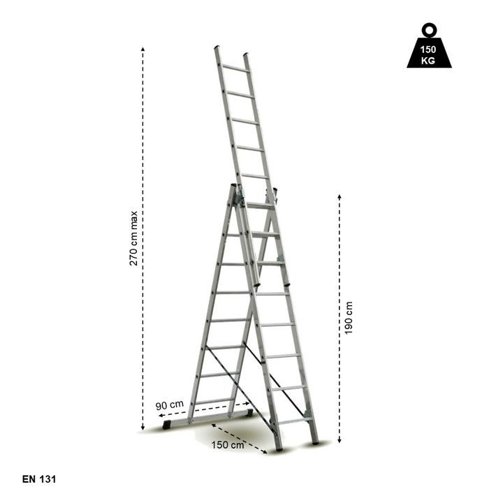 3-section convertible ladder - 2.17 to 4.51 m
