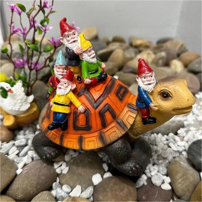 Tortue de Jardin en Résine Artisanale, Figurine de Tortue, Statue de Tortue, Décoration Extérieure, Nain Assis sur une Tortue