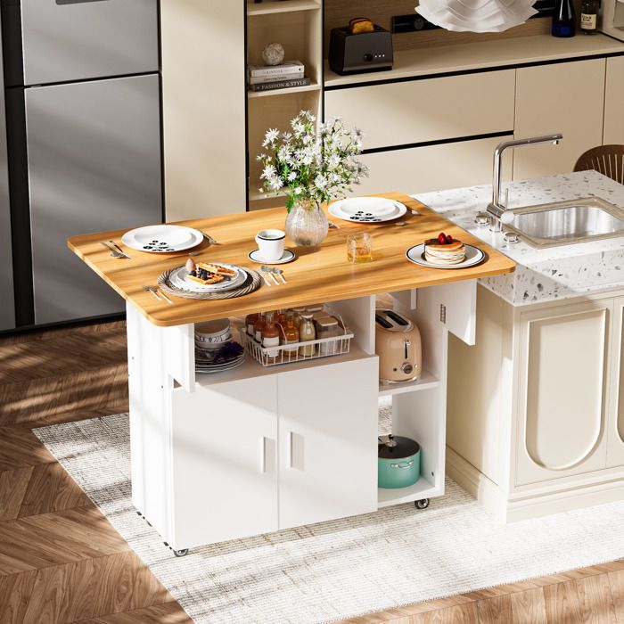 Table Roulante Pliable avec Roues et Porte - Table à Manger 100x70cm -Plateau Extensible et Étagère - pour Cuisine/Salon - Jaune