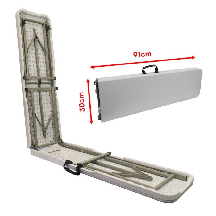 2 witte opklapbare banken - Opklapbare tuinbanken - Opklapbare campingbanken - 182x28x43cm - Met handvat