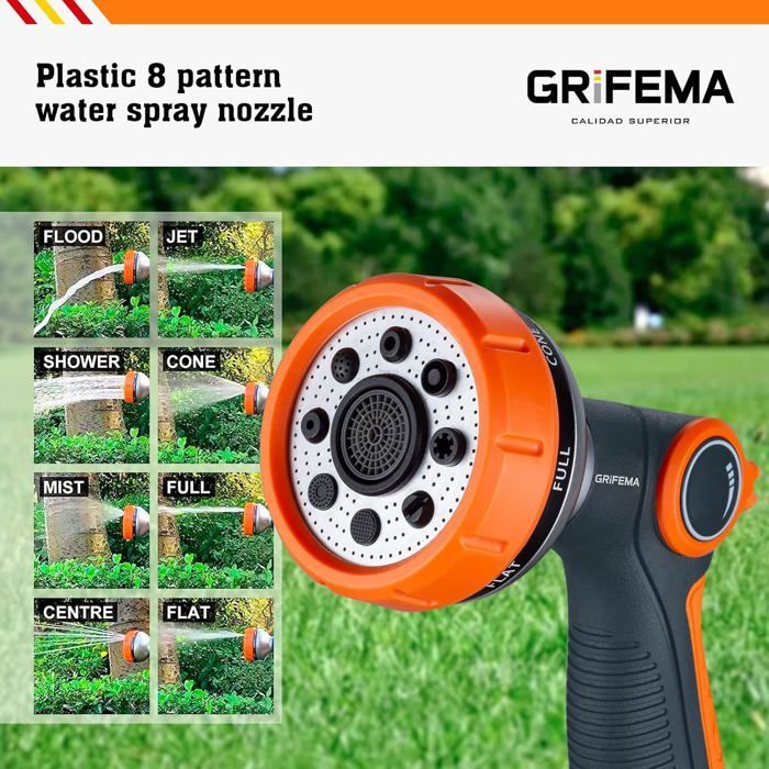 Tuinsproeier met 8 instelbare sproeistanden, multifunctionele sproeier met regelbare waterdruk.