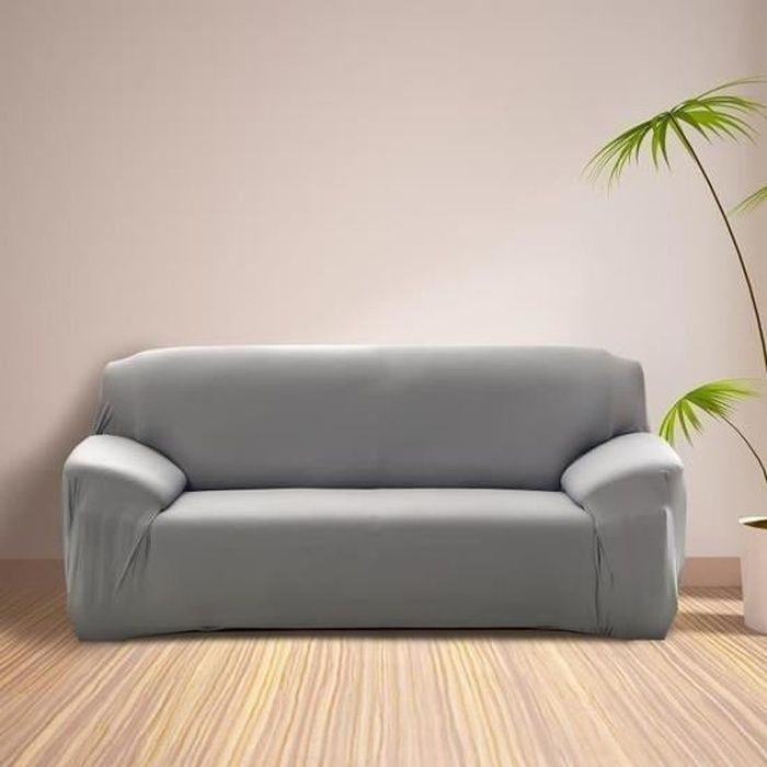 Funda para sofá de 3 plazas - MONDEER - Gris - Poliéster - Funda extraíble - Elástica
