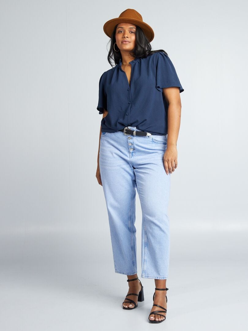 Zachte blouse met ruches - ZWART