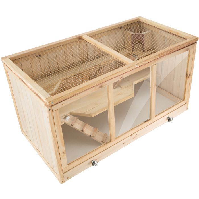 Jaula de madera para roedores TECTAKE GOLDIE con bandeja integrada para facilitar la limpieza, 95 x 50 x 50 cm - Marrón