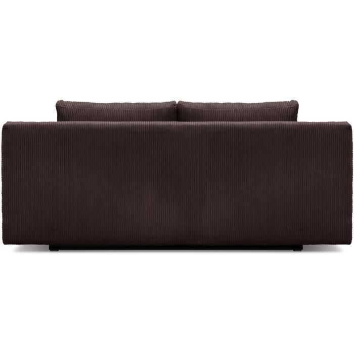 Sofá convertible de 3 plazas - MIKA - Pana marrón oscuro - Compartimento de almacenamiento - Ancho 192 x Alto 84 x Profundidad 93 cm