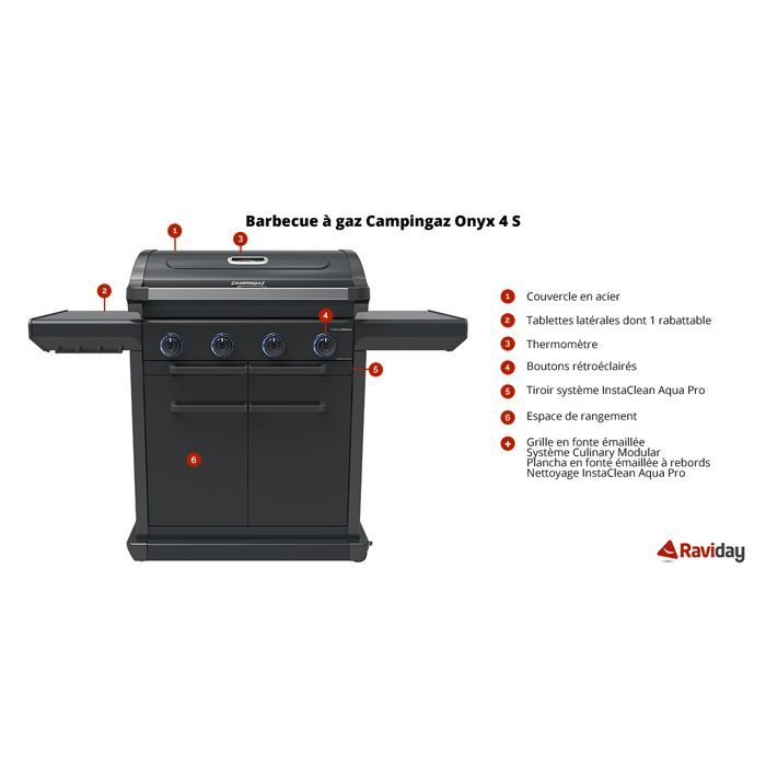 Barbecue gaz - CAMPINGAZ - Onyx 4 - 3 en 1 - Technologie Blue Flame - Nettoyage facile