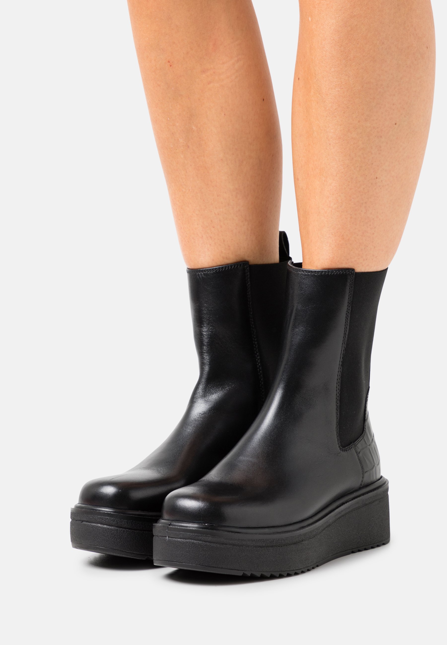 Zign LEATHER - Botki na platformie - czarne