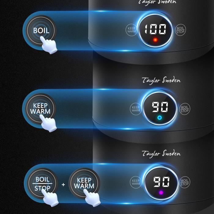 Taylor Swoden Asher - Bouilloire double paroi Cool Touch 1.7L. Température réglable, maintien au chaud 1h. 2200W, 0% BPA.