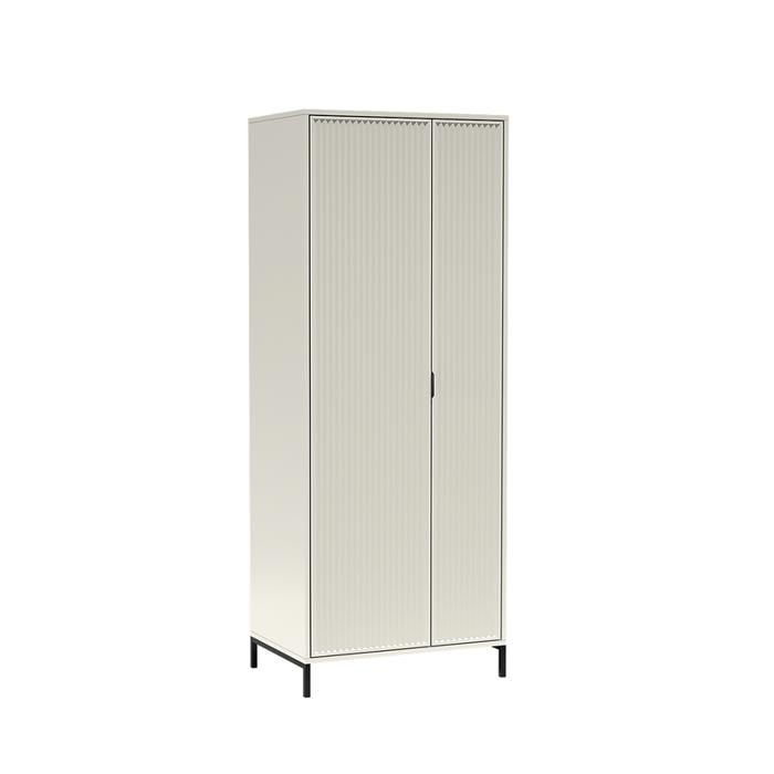 Armoire en bois cachemire - L.80 x H.196 x P.54 cm - Beige - 2 portes battantes - Finition mat