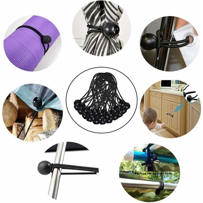 30 piezas de cuerda elástica tipo bungee para lonas, cuerdas bungee y cuerdas bungee para toldos, tiendas de campaña y cortinas (PZCC)
