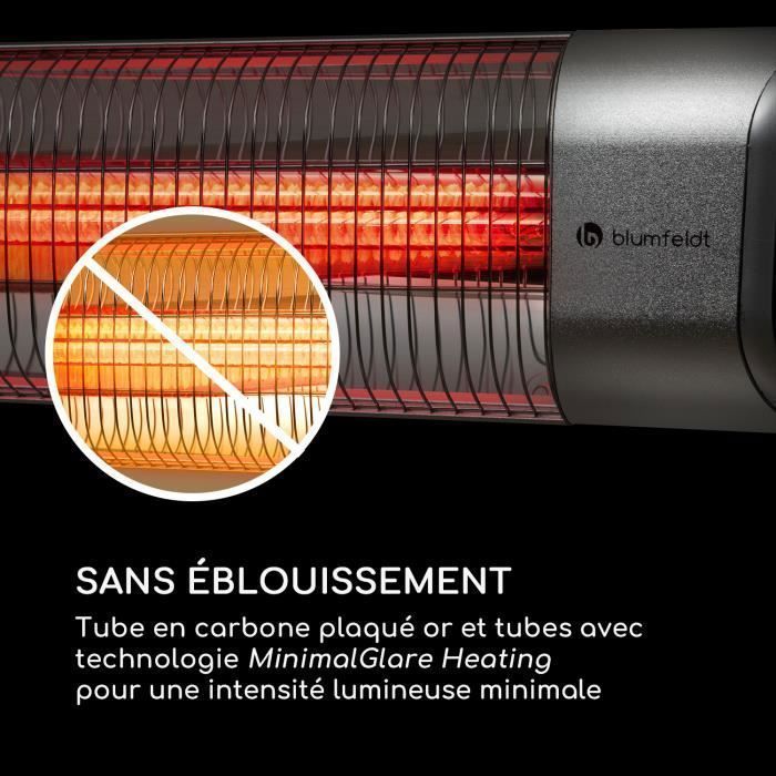 Calefactor infrarrojo de exterior Blumfeldt Dark Wave - 2000 W - 9 niveles de calor - Plateado
