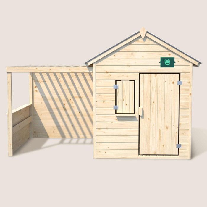 Kinderspeelhuisje van onbehandeld hout - JARDIPOLYS - Alpaca Speelhuisje - Met pergola - Afmetingen 245 x 128 x 162 cm