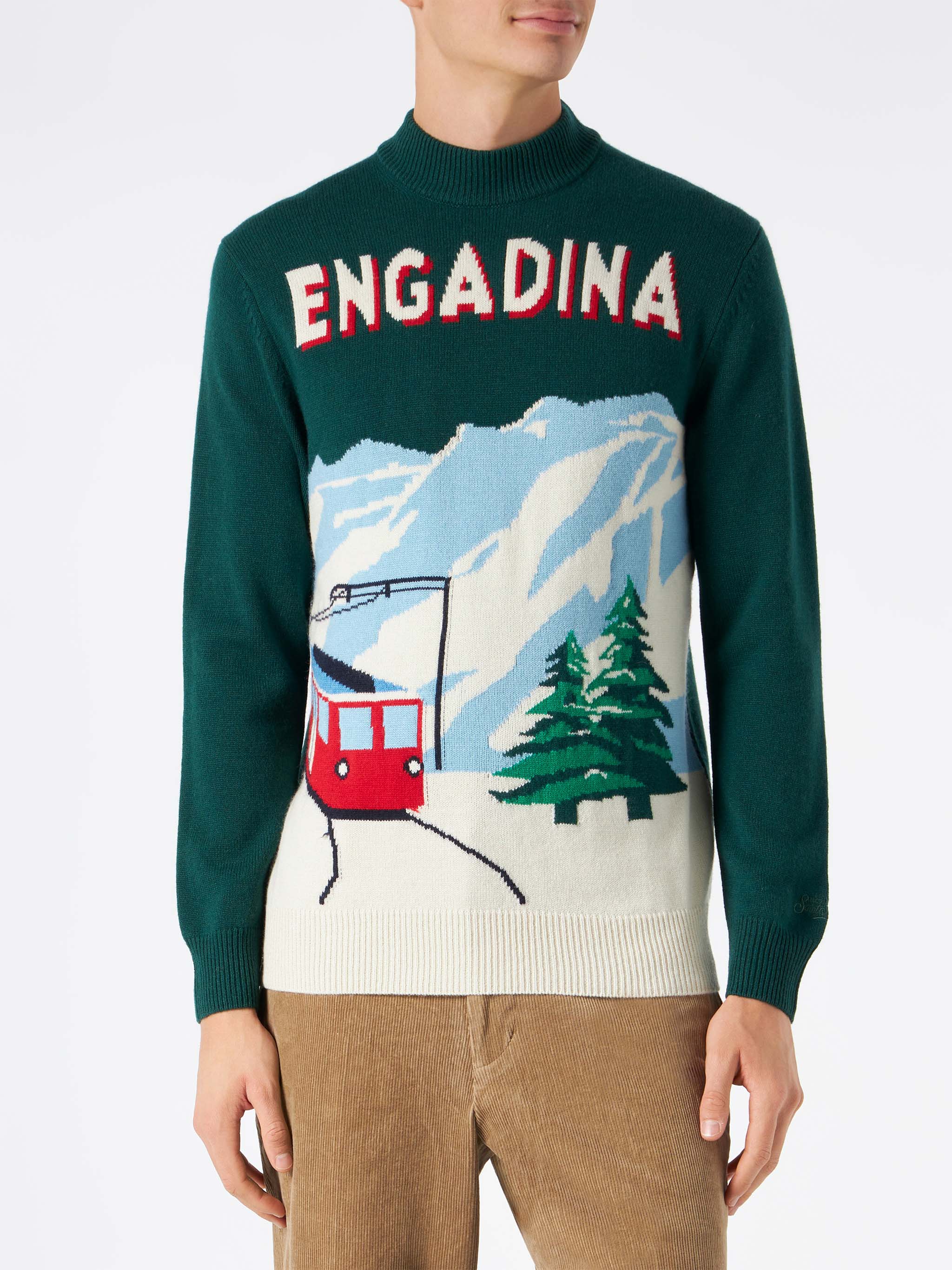 Maglione da uomo verde con cartolina lavorata a maglia