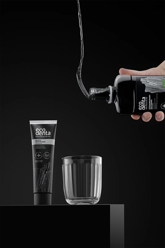 Ecodenta Expert Black Whitening creme dental clareador preto sem flúor
