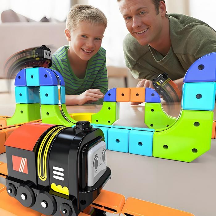 Conjunto de Pista de Carros com 167 Peças, Pista Magnética Modular com Loop de 360°, Rampa, Ponte, Construção Criativa, Conjunto de Trem Elétrico, Presente para Crianças