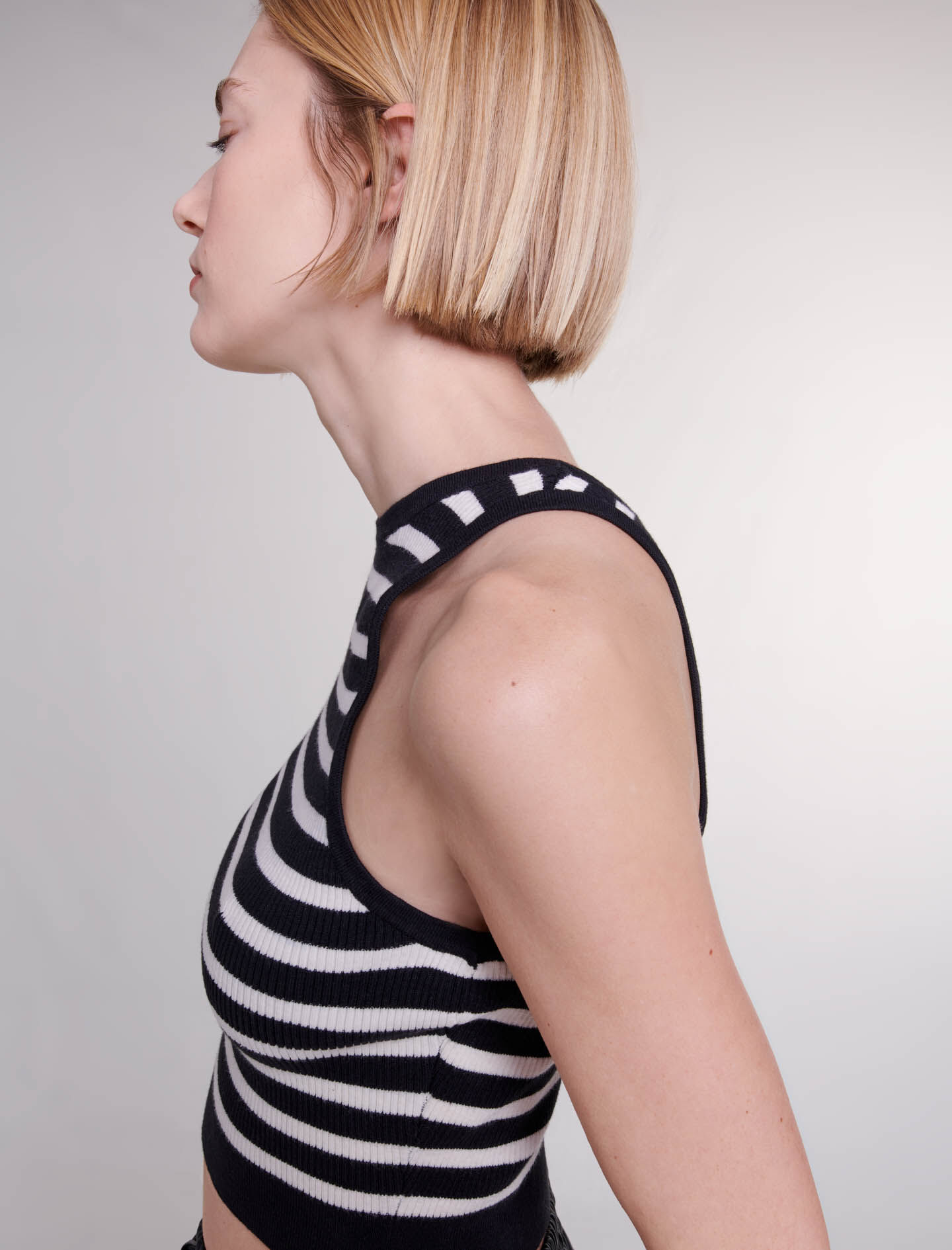 Gestreepte crop top - Zwart / Ecru