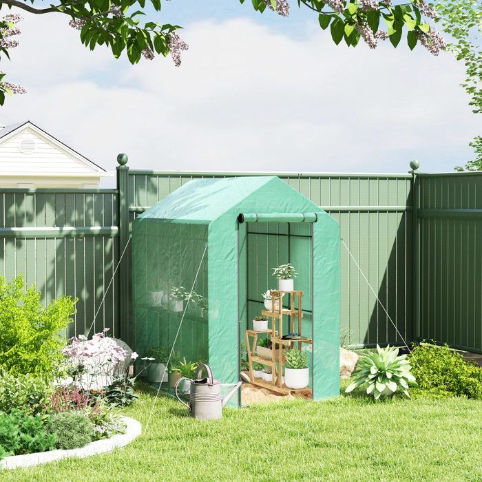 Invernadero de jardín - Outsunny - Estantería de 2 niveles con puerta enrollable con cremallera - Cubierta reforzada de 140 g/m², estructura de acero - Verde