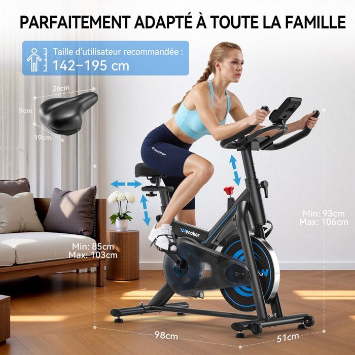 Vélo d'Appartement avec APP Wenoker,Vélo d'intérieur avec silencieux,Velod Appartement Résistance Magnétique Réglable,Capacité 160kg