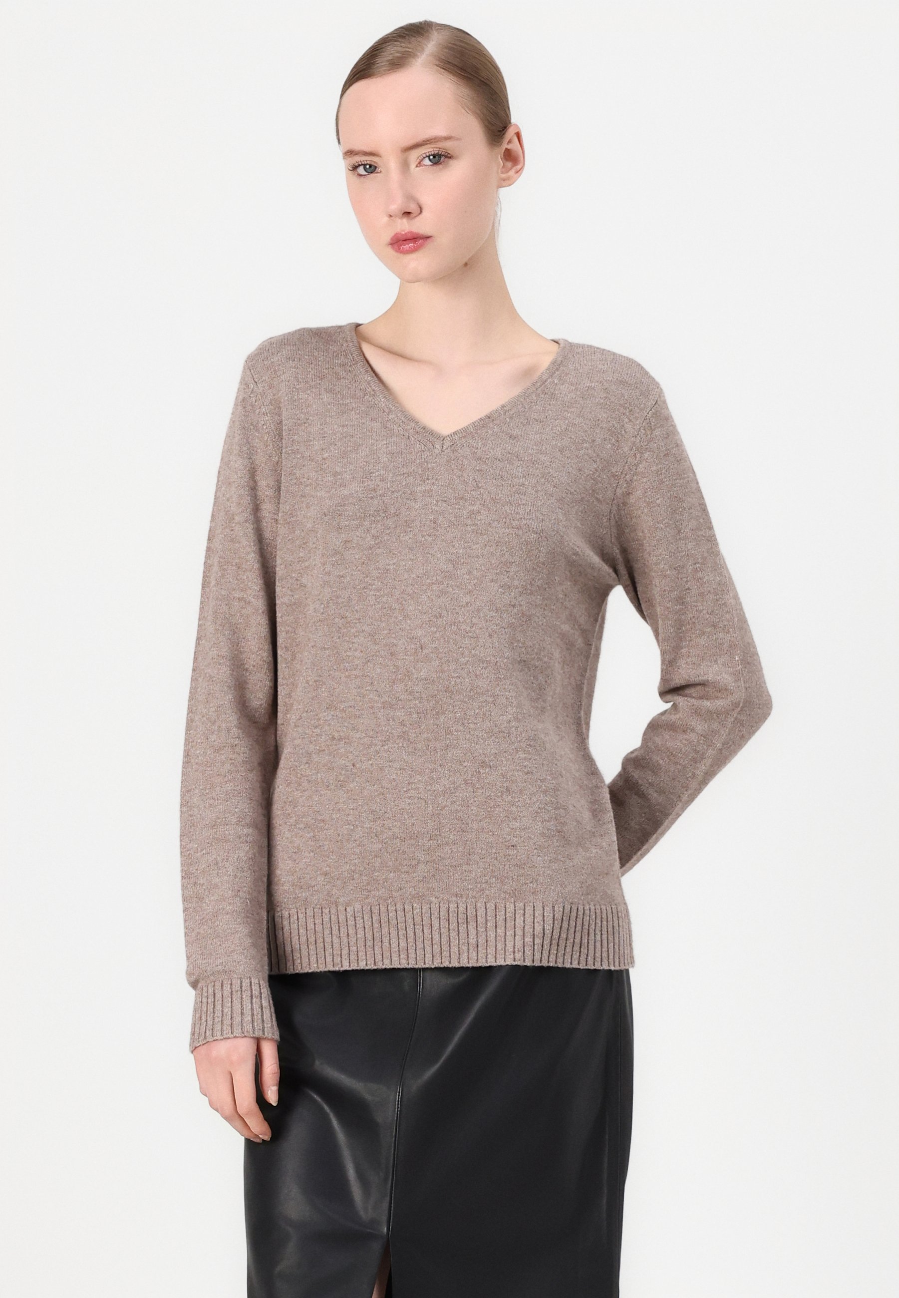 VILA VIRIL L/S V-NECK TOP - Maglione - marrone
