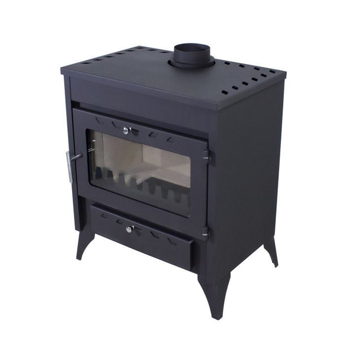 Estufa de leña CAPRI de 13 kW – Alta eficiencia 77,4% – Calienta hasta 297 m³ – Acero y vermiculita – Salida de humos de 130/150 mm