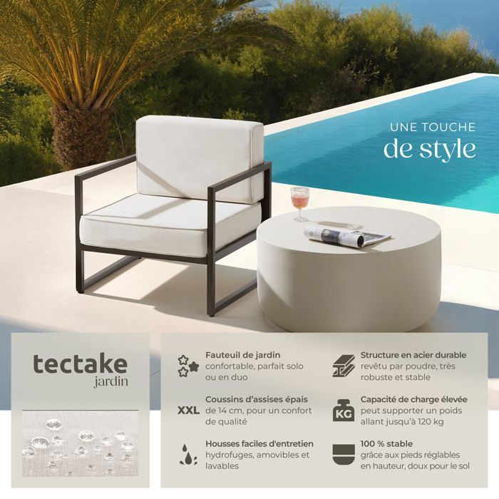 Poltrona da giardino - TECTAKE - COMOSA sedia per esterni, imbottitura XXL, struttura in acciaio - Beige