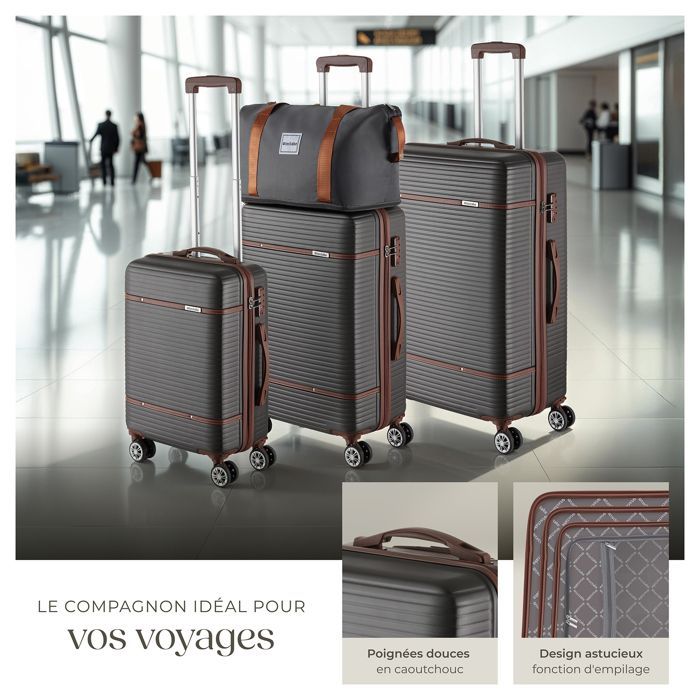 Maleta - TECTAKE - MADISON, juego de maletas de viaje de plástico ABS de 49 x 30 x 76 cm - Gris antracita