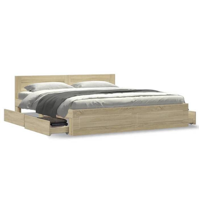 vidaXL Cadre de lit avec tête de lit chêne sonoma 180x200 cm, meubles de chambre à coucher, lit double, sommier, lit, cadre 3295543