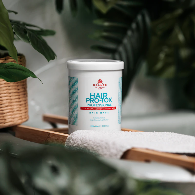 Kallos Hair Pro-Tox masker voor zwak en beschadigd haar met kokosolie, hyaluronzuur en collageen.