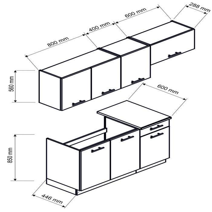 Cucina completa Mila, 5 pezzi, larghezza 180 cm, finitura rovere Sonoma, piano di lavoro incluso.
