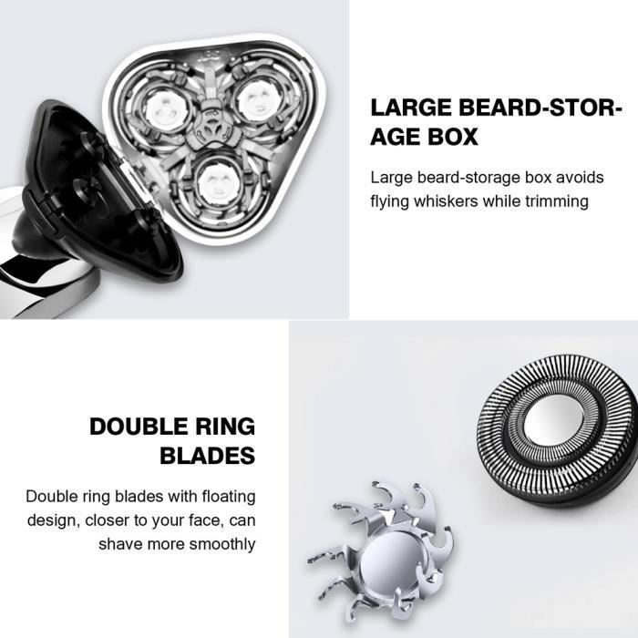 HATTEKER Men's Electric Rotary Shaver Beard Trimmer Removes Nose and Ear Hair Cordless USB Rechargeable Classic