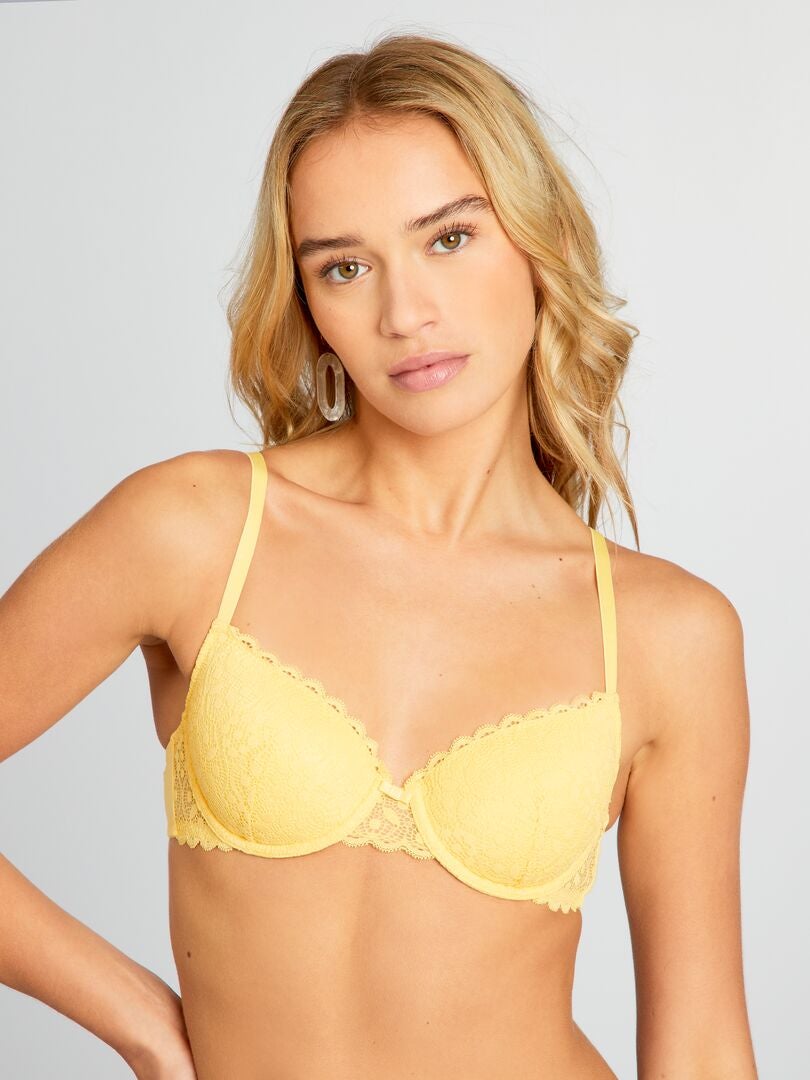 Sujetador acolchado de encaje - AMARILLO