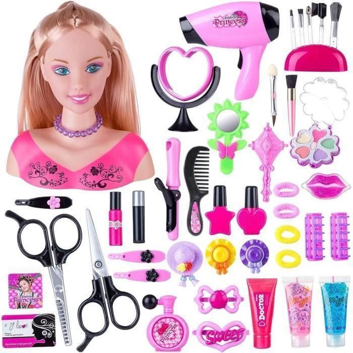Cabeza para peinar y maquillar - Cabeza para peinar de 45 piezas con accesorios para el cabello - Regalo de juego de imitación para niñas