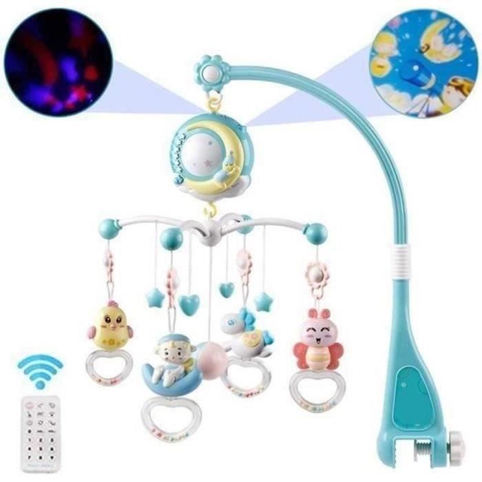 Móvil musical para cuna con control remoto, proyección de luz, música y sonidos desde el nacimiento.