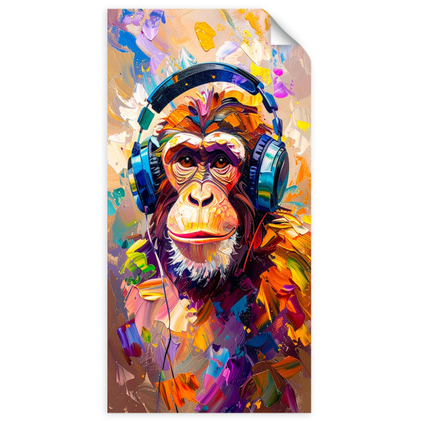 Naklejka samoprzylepna Feeby Kolorowa DJ Małpa w słuchawkach 40x80