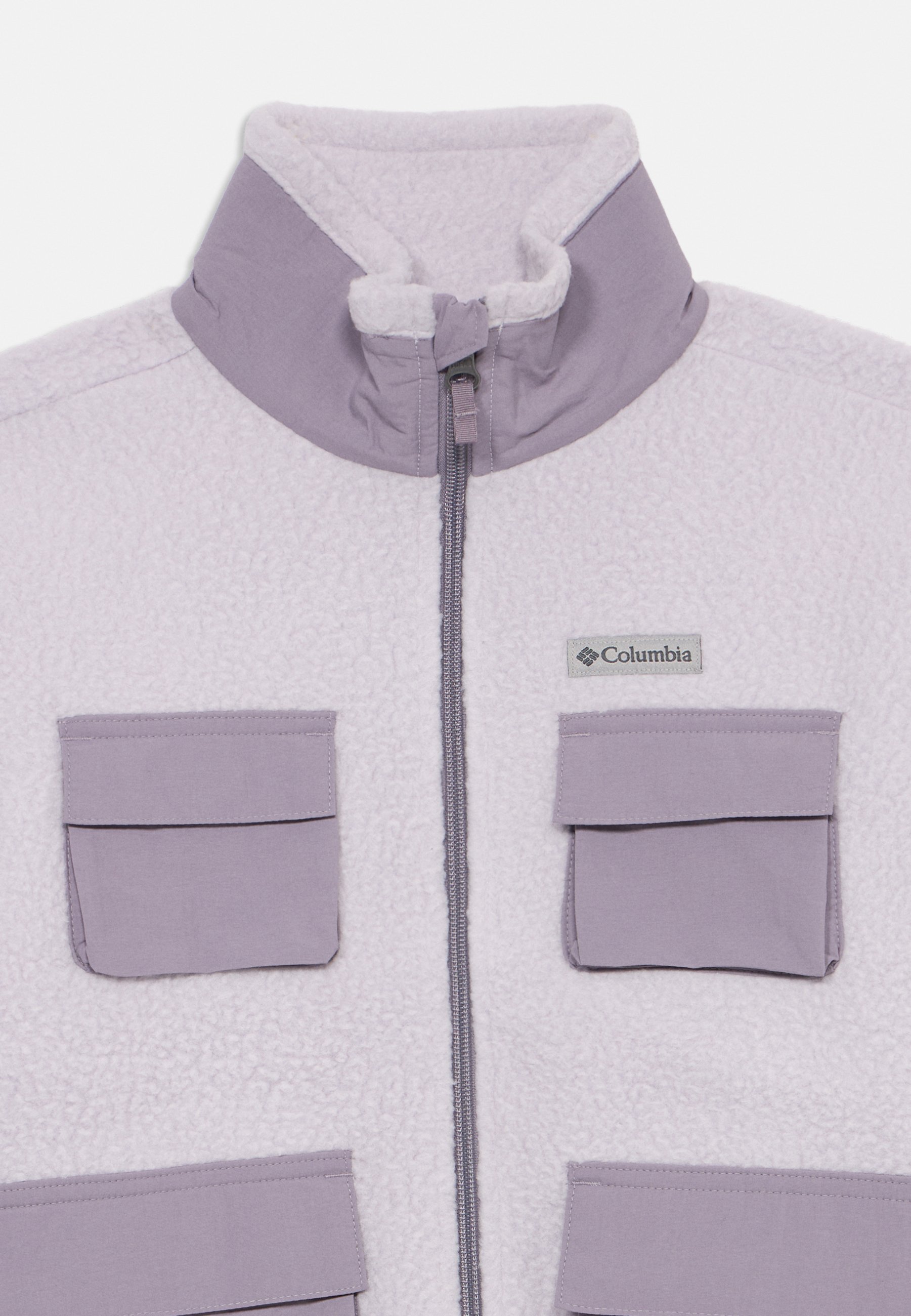 Jaqueta de lã Columbia JASPER RIDGE com zíper frontal, unissex, nas cores lavanda pérola/roxo ardósia.