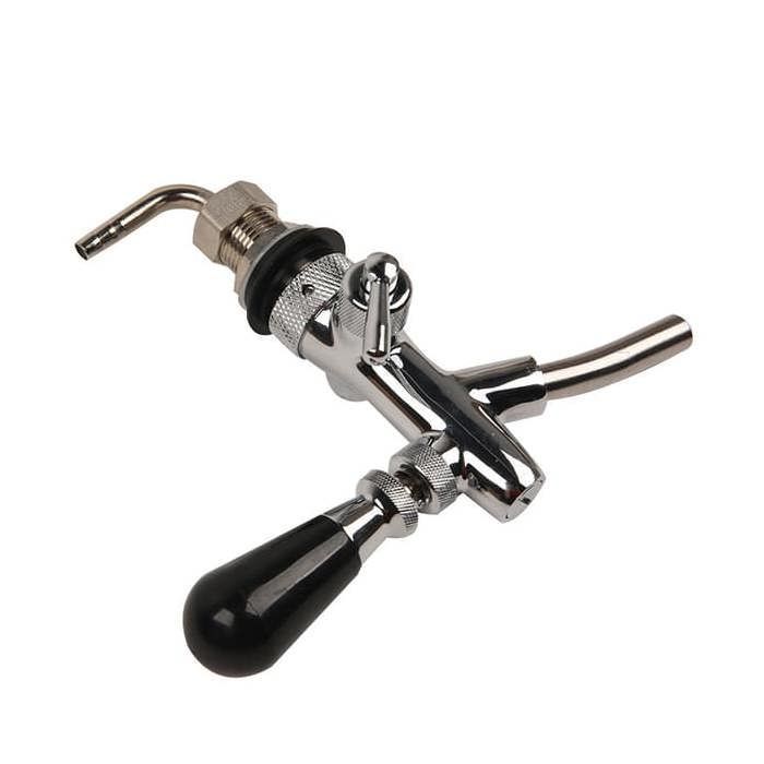 Robinet à bière réglable, coque chromée, corps laiton, noyau acier inoxydable, pour brassage amateur, bars, restaurants.