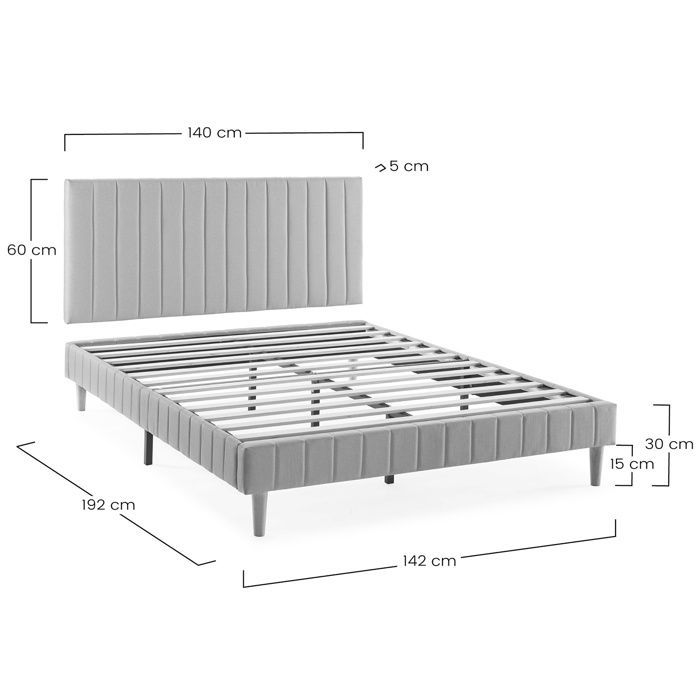 Base de cama tapizada Eris + cabecero 140x190 cm Beige