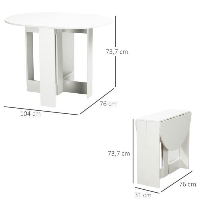 Table pliable de cuisine salle à manger - HOMCOM - ovale extensible - panneaux particules blanc