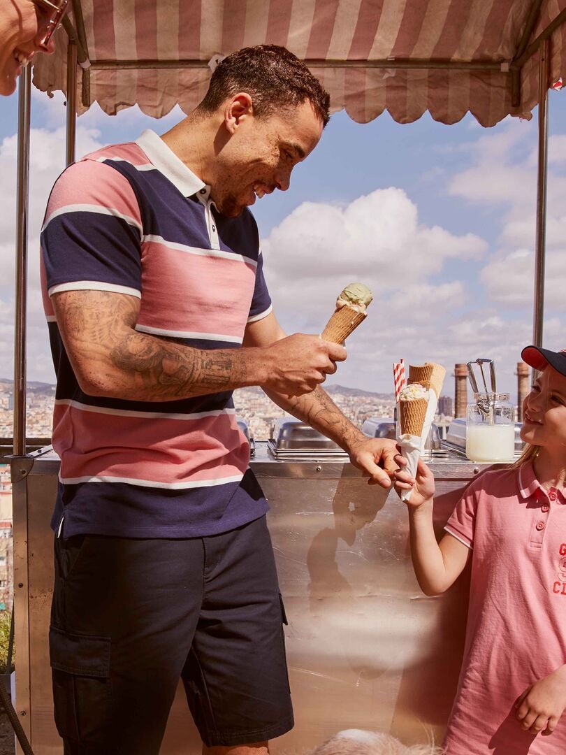 Gestreept katoenen piqué poloshirt - ROZE